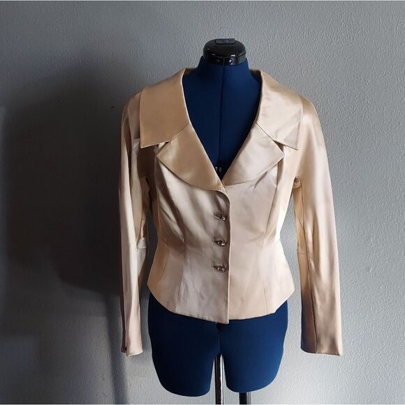 Tahari Gold 100% Silk Crystal Button Long Sleeve Blazer Jacket Size 8 - Picture 1 of 10